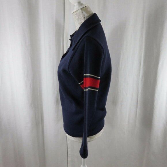 Vintage 60s L Coleman Knitting Mills Navy Blue Red Stripe Sweater Hipster Mod - Picture 7 of 12